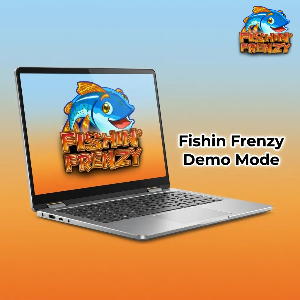 Fishin Frenzy slot game demo mode interface showing reels, virtual credits, and free play options for risk-free learning.